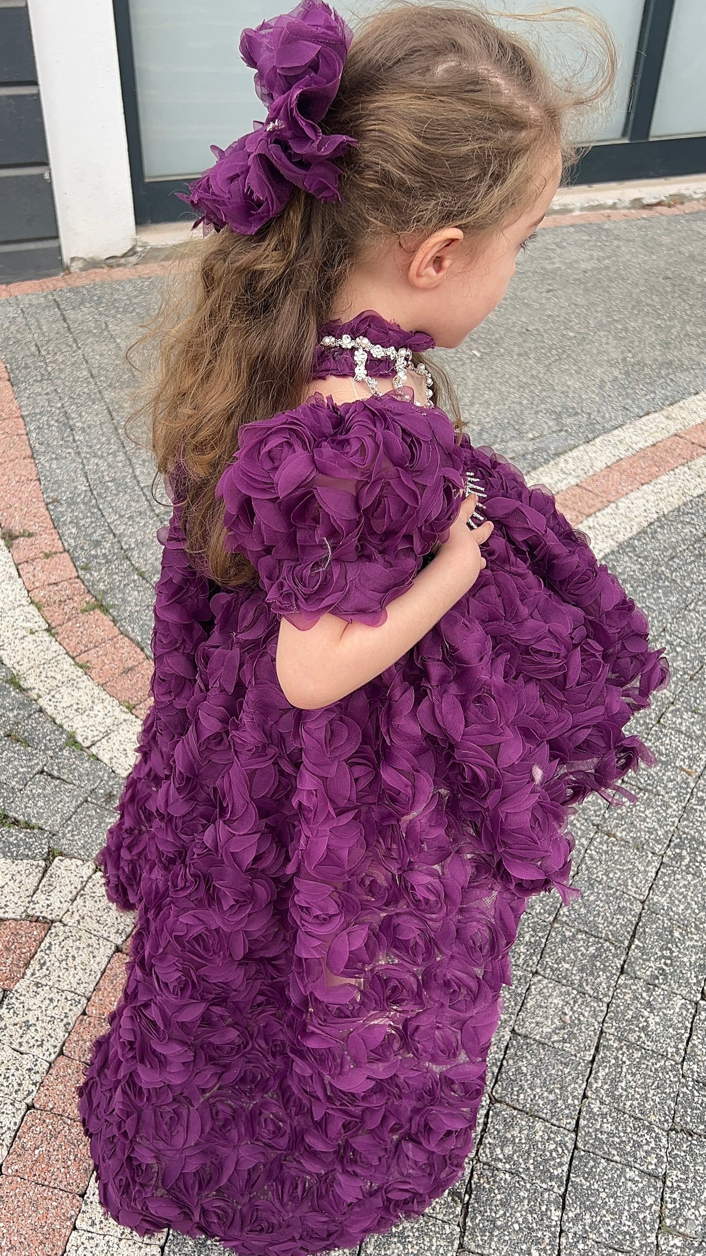 Rose Fabric Long Tail Stone Detailed Special Day Dress