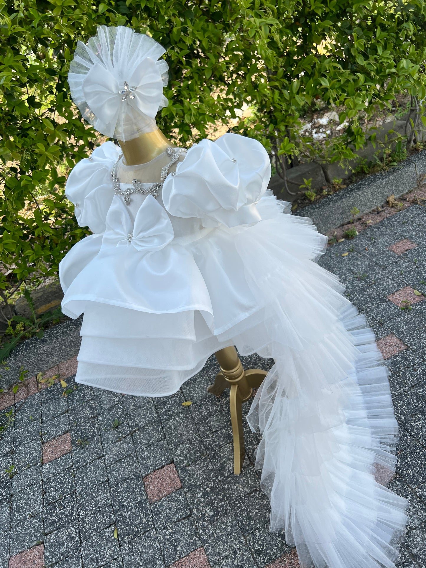 Long Tailed Stone Detailed Puffy Special Day Dress