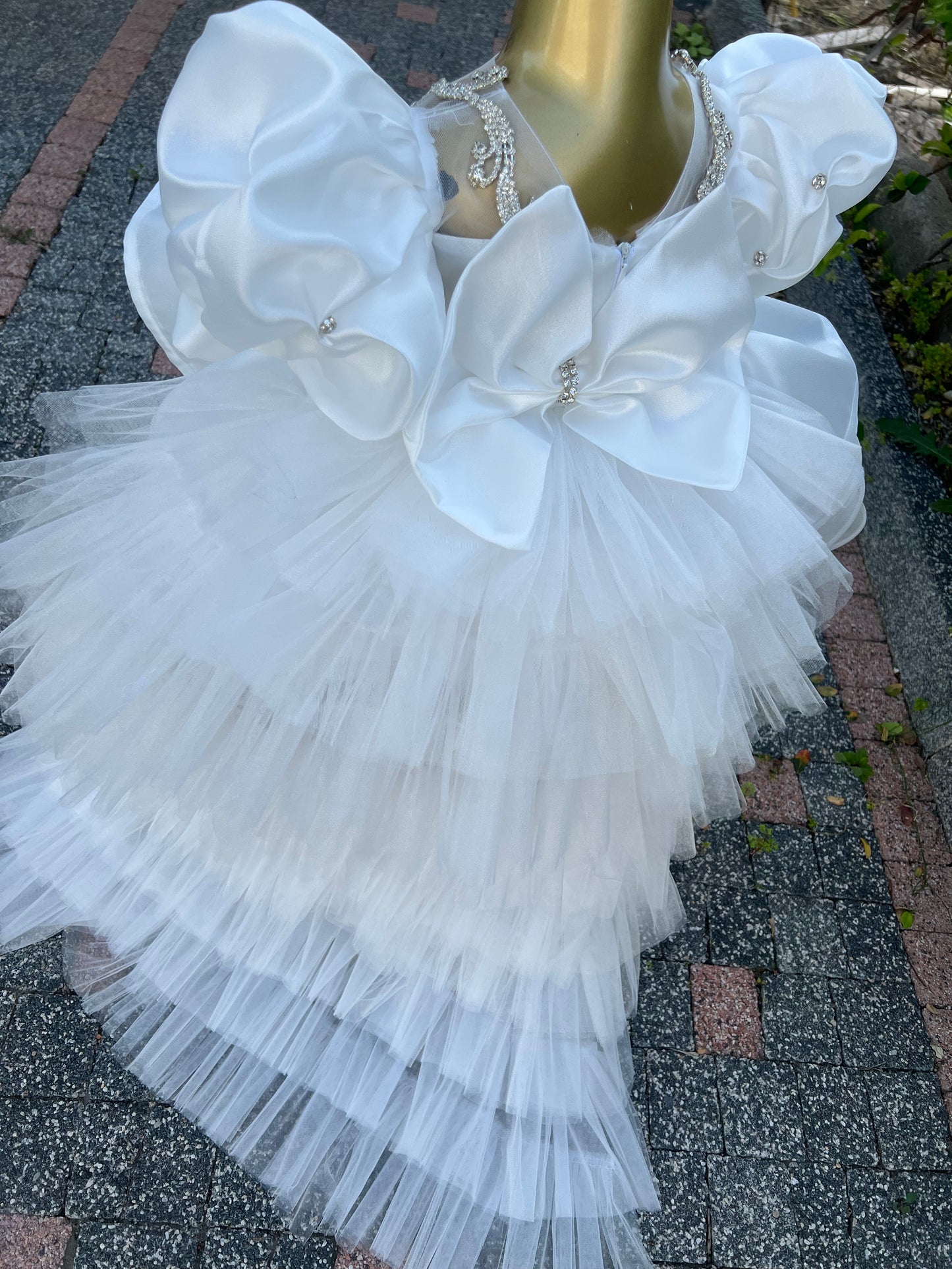 Long Tailed Stone Detailed Puffy Special Day Dress
