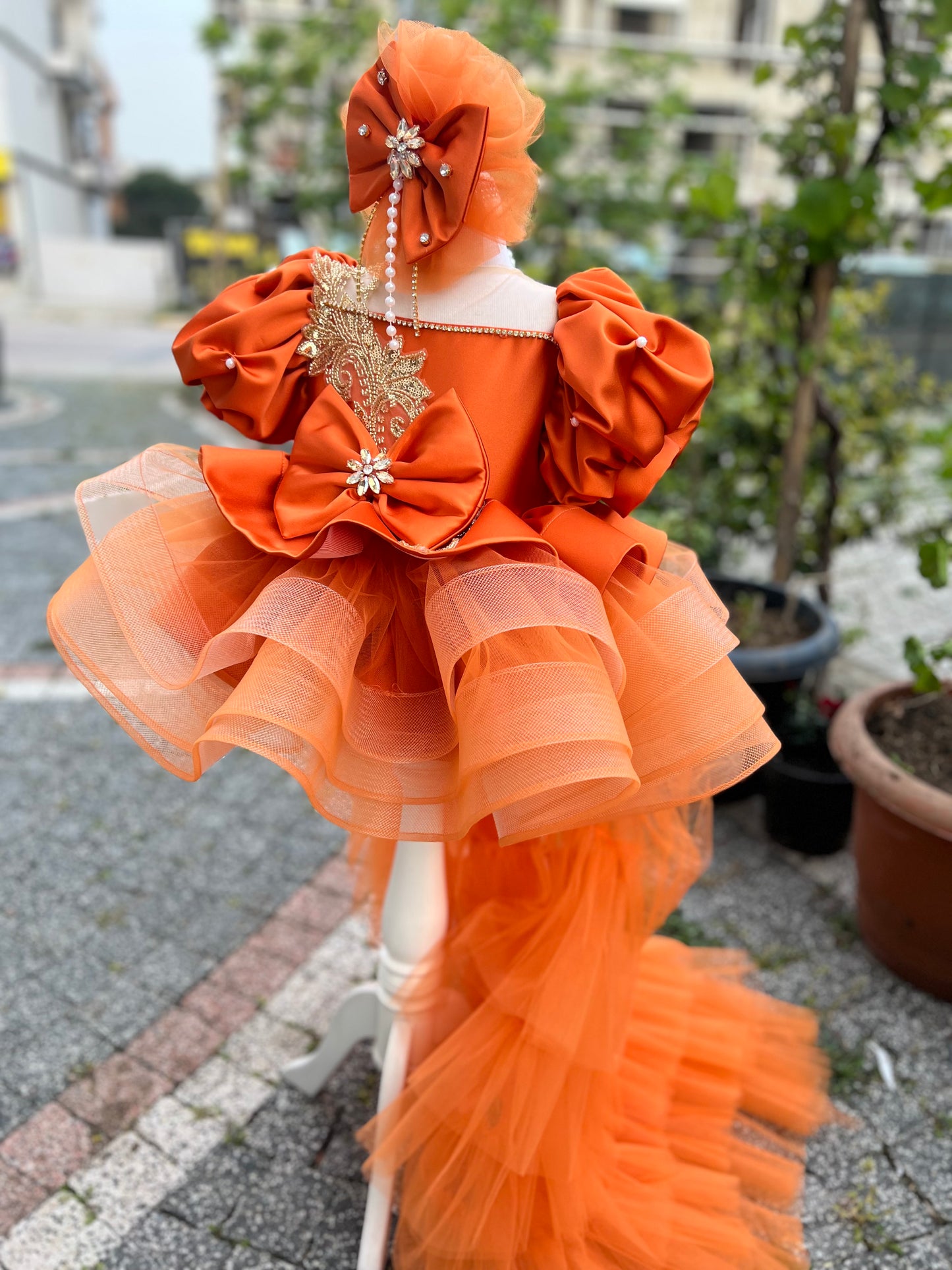 Long Tailed Stone Detailed Puffy Special Day Dress