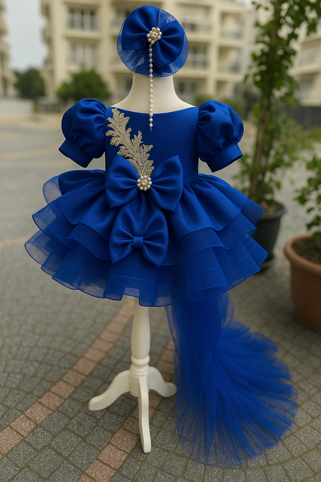 Long Tailed Stone Detailed Puffy Special Day Dress