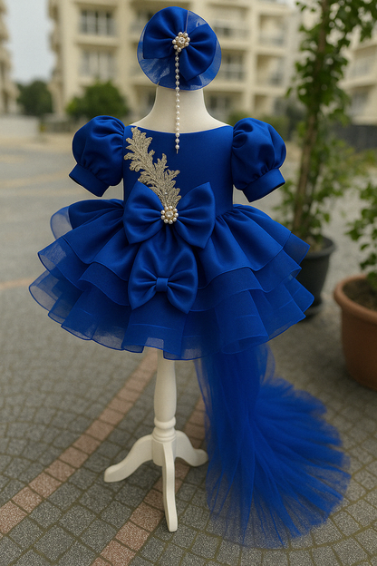 Long Tailed Stone Detailed Puffy Special Day Dress