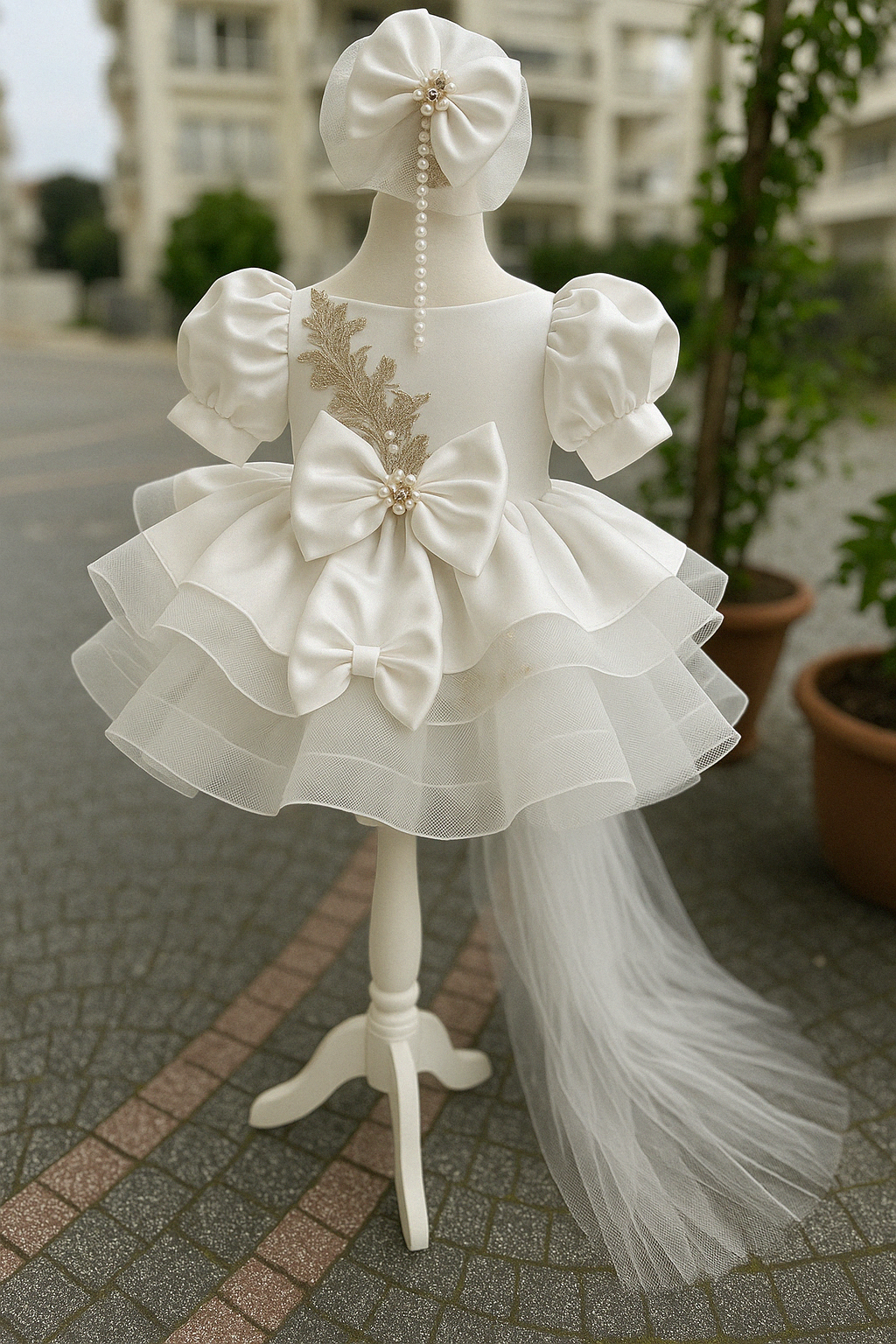 Long Tailed Stone Detailed Puffy Special Day Dress