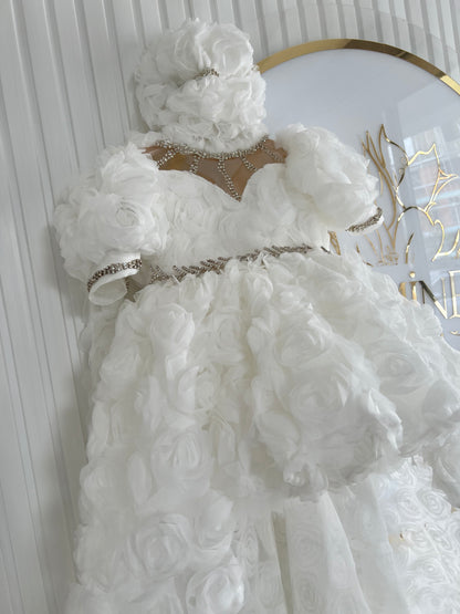Rose Fabric Long Tail Stone Detailed Special Day Dress