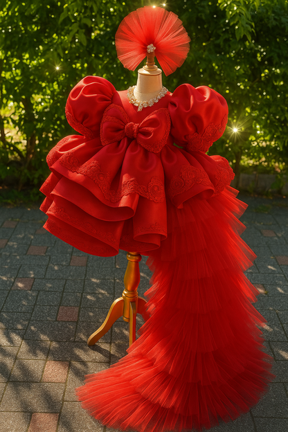 Long Tailed Stone Detailed Puffy Special Day Dress