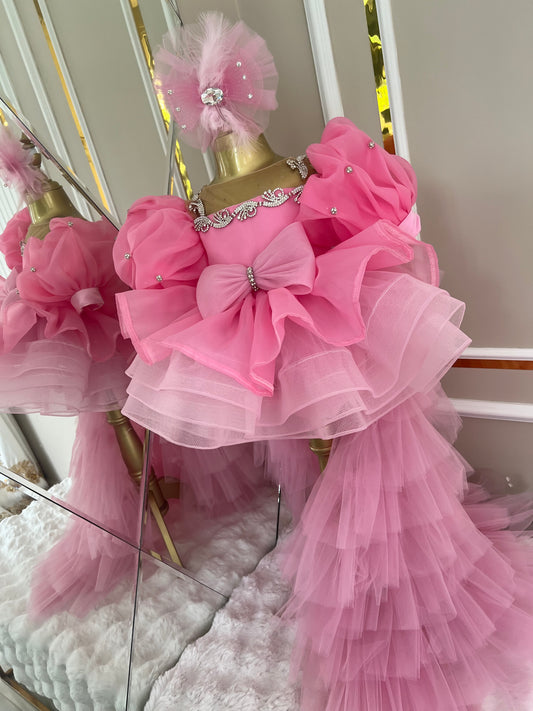 Long Tailed Stone Detailed Puffy Special Day Dress