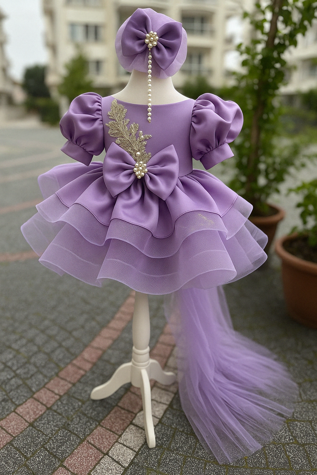Long Tailed Stone Detailed Puffy Special Day Dress